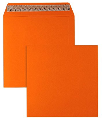 50 Stück, Farbige Briefumschläge, 220 x 220 mm, Haftklebung mit Abziehstreifen, Gerade Klappe, 130 g/qm Colorista, Ohne Fenster, Orange, Blanke Briefhüllen