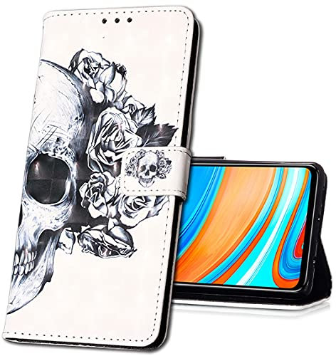 MRSTER LG K40 Handytasche, Leder Schutzhülle Brieftasche Hülle Flip Case 3D Muster Cover Stylish PU Tasche Schutzhülle Handyhüllen für LG K40. YB Skull Flower