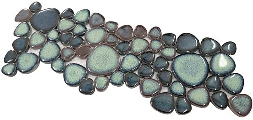 Hominter Artisan Pebble Mosaic Tile Sheet Irregular Blue Green Stone-Look Waterproof Ceramic Shower Floor & Wall Tiles, Kitchen Bath Backsplash and Pool Tiles (3x12 Sample)