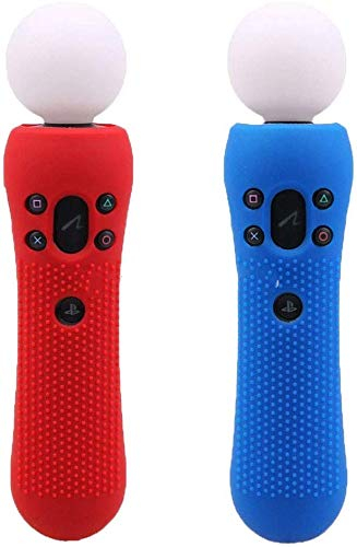 GGZone Rutschfeste Silikon-Gummi-Schutzhülle für PS VR Move Controller, 2 Stück (1 rot und 1 blau), Handschutzhülle, Modern, Gaming