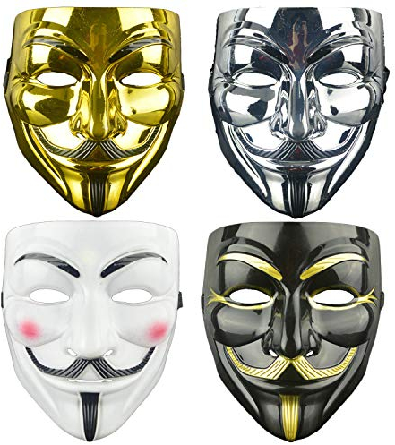 DWTECH V wie Vendetta Masken-Set - 4 Stück Anonymous Maske für Halloween, Cosplay und Party - Geschenk
