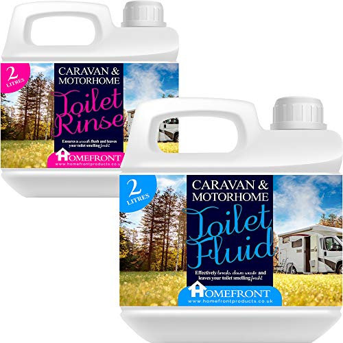 Homefront Caravan and Motorhome Blue 2L and Pink 2L Toilet Chemical Rinse Solution Fluid Cleaner - Eco-Friendly, Formaldehyde Free - Up to 20 Treatments per Bottle