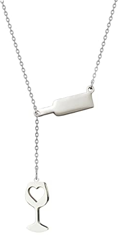 AJRUIER Collier Verre Vin,Femmes Dainty Argent Acier Inoxydable Vin Verre Pendentif Collier Cadeau pour BFF - Cadeau d'amateur De Vin