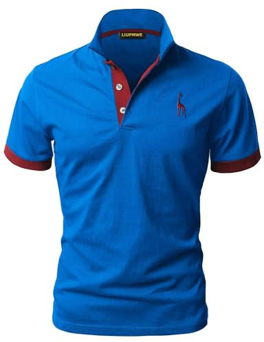 LIUPMWE Mens Polo Shirts Short Sleeve Giraffe Embroidery Golf T-Shirt S-3XL,XL,Blue+RedNEW