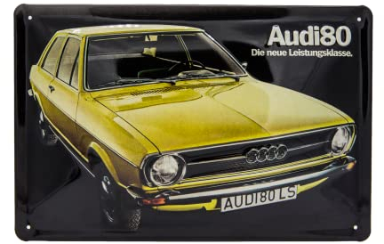 LUCKYLINDE geprägtes Blechschild passend für AUDI Fans, Deko Werkstatt, Garagen Auto Oldtimer Schild 20 x 30 cm (Audi 80)