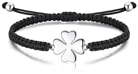 Jrêveinfini Kleeblatt Armband Silber 925 Damen Mädchen, Kleeblatt Glücksbringer Prüfung Armband Mädchen Kinder, Personalisiert Rot Stoff Geschenke für Frauen Mädchen Kinder