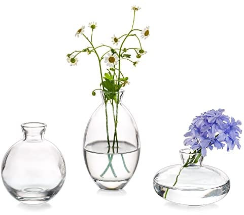 Small Vase for Table Decoration Handmade Glass Vases for Flowers, 3Pcs Clear Vintage Bud Vases Aesthetic Mini Vase Set for Kawaii Living Room Decor Bedroom Ornaments Wedding Centrepieces
