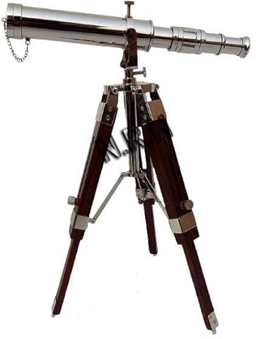 Vintage Messing Nickel Teleskop auf Stativ Ständer / Chrom Desktop Teleskop für Heimdekoration & Tischzubehör Nautisches Spyglass Teleskop für Marine- und Outdoor-Abenteuer