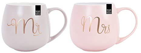 YöL Mr&Mrs Mug Set Wedding Gift Couples Coffee Engagement Newlywed Anniversary Grey Pink Coffee Cups Keepsake