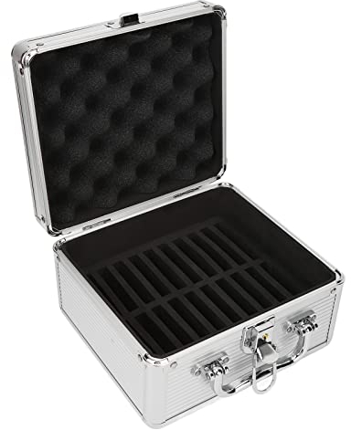 ASHATA Festplattengehäuse 2,5 Zoll 20 Schacht, HDD-Aufbewahrungsbox Koffer mit Sicherheitsschloss und Dämpfungspolster, Stoßfeste wasserdichte Tragetasche für Externe Festplatte, Silber