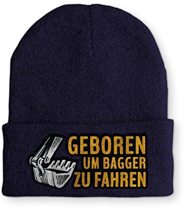tshirtladen Geboren um Bagger zu fahren Statement Beanie Mütze mit Spruch, Farbe: Navy