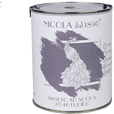 NICOLA VERNICI Smalto Acrilico a Base di Acqua, Per Interni ed Esterni, Made in Italy, Grigio Scuro Lucido - Formato 1 lt
