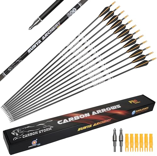 Sunya Sportpfeile Carbon 30 Zoll (Spine 500) - 12er Pack für Recurve & Compoundbogen