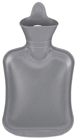 Relaxdays Wärmflasche, 1 Liter, ohne Bezug, Kinder & Erwachsene, Gummi, Warmwassertasche mit Schraubverschluss, grau