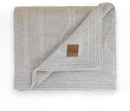 Dalisa Elegante Shiraz Strickdecke, Kuscheldecke 130 x 170 cm Beige - Weiches Acryl, vielseitig für Deko & Outdoor, Öko-Tex Zertifiziert