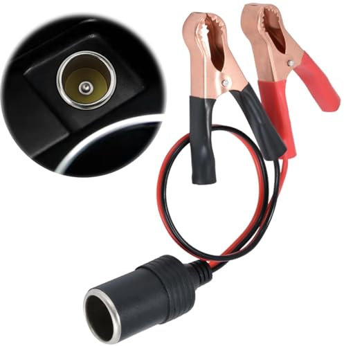 12V Car Battery Crocodile Clips with 29cm Extension Cable - Alligator Clips for 12V/24V Cigarette Lighter Socket Adapter, Ideal for Camper Vans, Cars, Boats, and Battery Charging