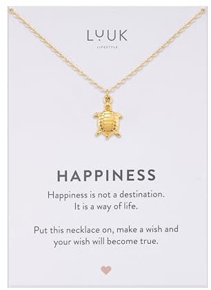 LUUK LIFESTYLE Moderne Kette mit Schildkröte Panzer Anhänger, Geschenk und Schutzengel, wasserfest und hautverträglich, Gold