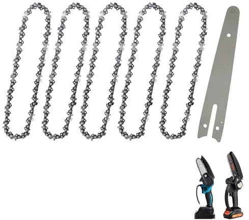 GIONAR 6 Inch Mini Chainsaw Chain Set, 5PCS Replacement Chain Saw Chains with Chainsaw Guide Bar for Portable Mini Chainsaws, Steel Chainsaw Blade for Wood Cutting (37 Drive Links)
