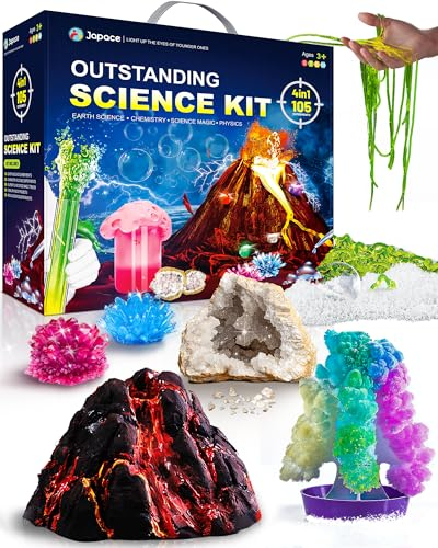 Japace 105 Experimente für Kinder Jungen Mädchen, Wissenschaft Experimentierkasten STEM Spielzeug Jungen Geschenke, Chemiebaukasten, Kristalle Züchten, Edelstein Ausgrabung,Vulkanausbruch