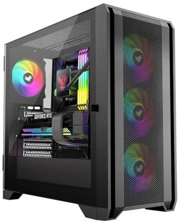 iONZ GE336F V2 XL - PC Gaming Case, Tempered Glass - Mid Tower, Airflow Front, EATX | Top I/O Type C Includes 4 ARGB and PWM Fans - Black (V2, New, Black)