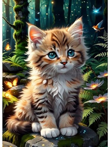 HEIBAGO Katze Diamond Painting, 5D Tier Diamant Painting Kits für Erwachsene Anfänger, Full Drill Diamond Art Blume Diamant Malerei Bilder für Wanddekor 30x40cm