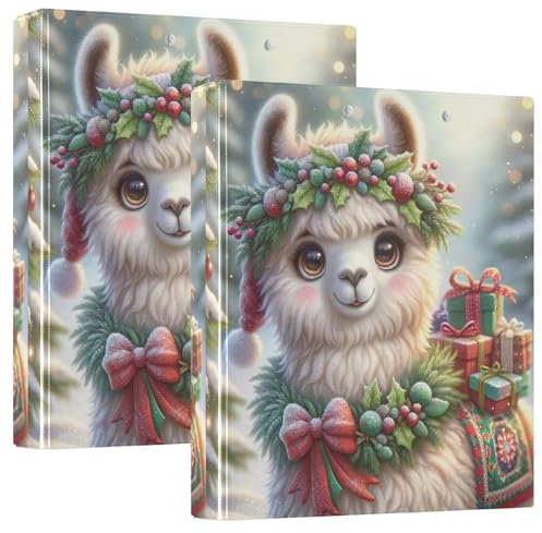 Cute Winter Lama, 3,8 cm Ordner, 3 Ringe für 200 Blatt, Ordner für College, 2 Stück