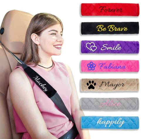 5 Stück Personalized Gurtpolster Auto, Besticktes Sicherheitsgurt Polster, Autogurt Polster Gurtschoner Auto Gurtpolster Erwachsene, Gurtschutz Kinder Auto 25,5cm/10 Zoll Mehrfarbig