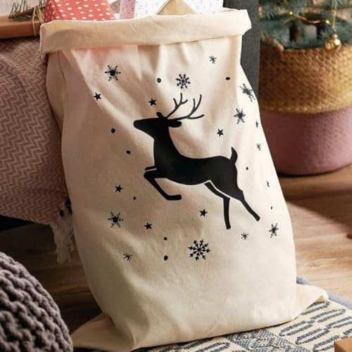 1 Geschenkbeutel zu Weihnachten - aus Baumwolle - wunderschön bedruckt und ideal zum Verpacken von Geschenken - Größe 48x62cm mit Zugband-XXL