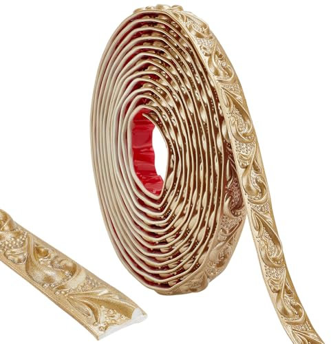 craspire Moulure Flexible de 16.4 pi/5 m de Large 0.8 po de Large Autocollante Dorée Imperméable à Peindre pour Mur Miroir Bordure de Carrelage pour Sol Meubles Plinthes Comptoirs Bordures de Porte