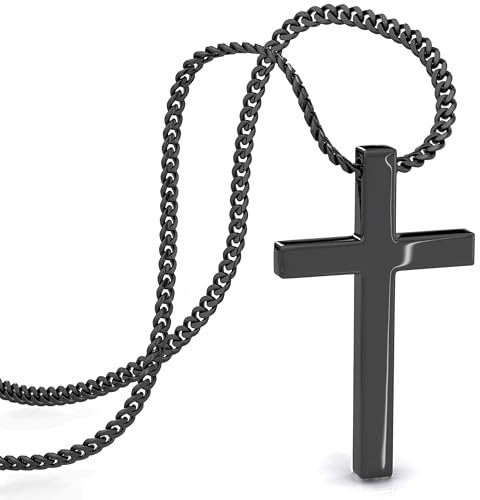 SERASAR Damen Halskette Schwarz Frauen Kette Schwarze Kreuz Schmuck Hals Mädchen Panzer Christen Cross Chain Hochzeit stag reif