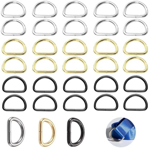 30 Stück Karabiner D-Ringe aus Metall, 25 mm Halbringe D Ringe Schnalle aus vernickeltem Stahl, Mehrzweck-D-Ring Klein für Taschen Gürtelschnallen Rucksack (3 Farben,Gold, Silber, Schwarz)
