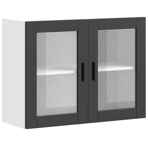 vidaXL Porto Kitchen Wall Cabinet with Glass Doors - Black, Modern Engineered Wood, 80x31x60 cm, Wall-Mounted Storage