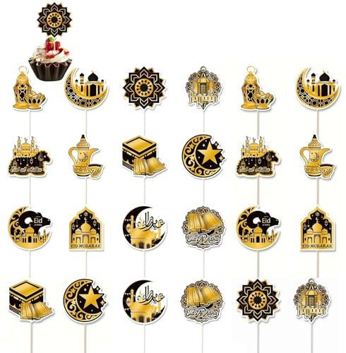 Atemberaubende Hajj Mubarak Deko – Eid Mubarak Dekoration Set mit 24 Stück Kuchen Topper – Islam Deko für Ramadan Festival