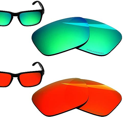 BlazerBuck Polarisierte Ersatzgläser für Oakley Holbrook RX OX8156 54 mm Brillen, 2 Stück, Feuerrot und Smaragdgrün, 0