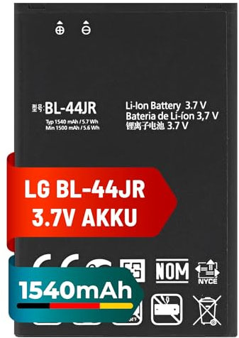 Mpsmobile® Akku für LG P940, SU880 – BL-44JR | 1540mAh | kompatibel mit LG Optimus EX, Prada 3.0