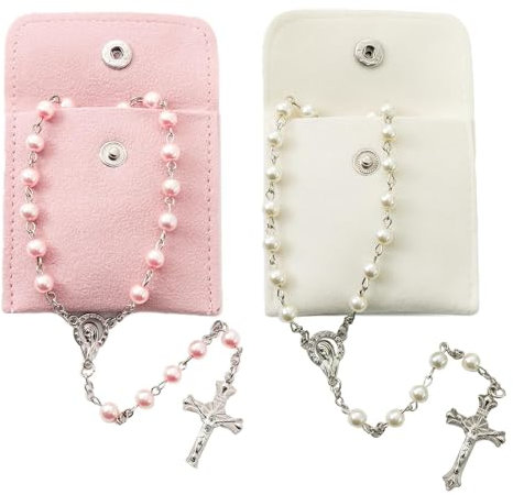 TUBAWD 4Pcs Set Rosary Beads Catholic Women, Rosary, Rosarys Beads for Women Catholic Rosarys Necklace with Faux Pearls, Plain Style, Spiritual Gift