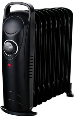 Radiatore Elettrico a Olio 800W Calorifero Portatile a Basso Consumo con 7 Elementi Riscaldanti Termostato Maniglia Integrata Anti Surriscaldamento Per Stanze fino a 25m³ 38 × 14 × 30.5 Cm Nero