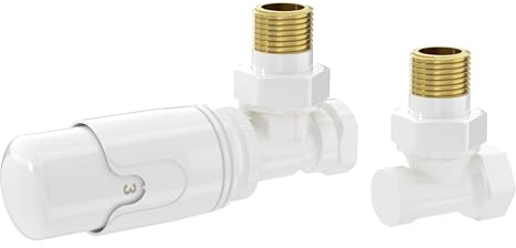 LuxeBath Thermostatventil + Rücklaufverschraubung für Heizkörper, Weiß, Heizkörperventil Komplett-Set, Thermostatkopf 1/2 Eckform, Heizungsventil mit Frostschutzstellung, Flüssigfühler Winkelventile