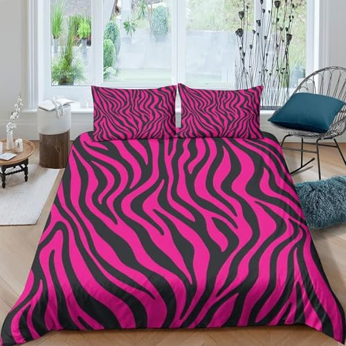 JQZRXKPNHB Moderne Zebra 3D Druck Bettbezug Mikrofaser Schlafzimmer Dekor Pink Zebra Bettwäsche Set Hautfreundlich Atmungsaktiv für Erwachsene Jugendliche Single（140x200cm）