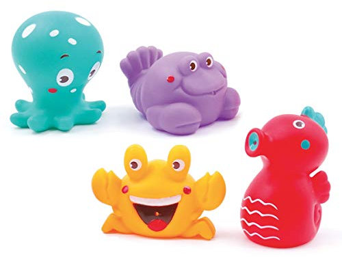 LUDI - Aspergeurs de Bain, Océan - 4 Animaux Arroseurs pour Jouer dans Le Bain ou à la Plage - Jouets de Bain pour Bébé - À Partir de 10 Mois