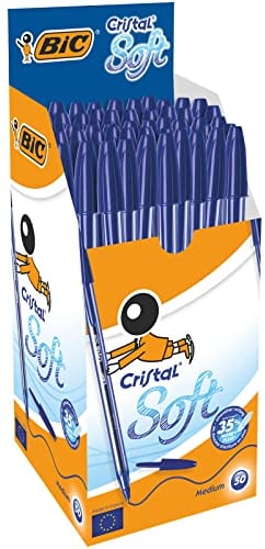 BIC Kugelschreiber Cristal Soft, in Blau, Strichstärke 0,35 mm, 50er Pack, Ideal für das Büro, das Home Office oder die Schule
