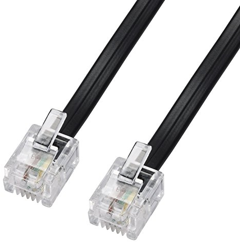 ecabo 10087 6m Modularkabel Telefonkabel – 2x RJ11 Stecker – Anschlusskabel – Westernstecker – 4adrig / 6P4C / 1:1 – Flachkabel für Telefon ISDN AB FAX Modem – schwarz