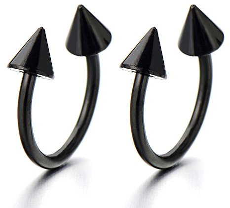 Paar Schwarz Pfeil Creolen für Herren Damen, Edelstahl Huggie Ohr Manschette Ohrringe, Fake Piercing