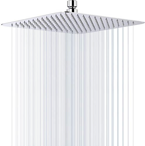 GGStudy 16 Inch Square Stainless Steel Shower Head - Rain Style Shower Head Chrome