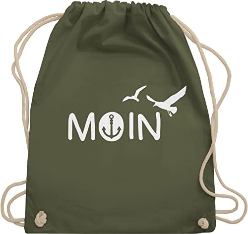 Turnbeutel Rucksack - Sprüche Statement - Moin Moin Hamburg Maritime Nordsee Geschenk - Unisize - Olivgrün - beutel seemann mit aufschrift boot stoffrucksack maritimer statements möwe stoffbeutel