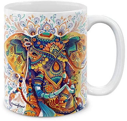 MUGBREW Watercolor Indian Boho Elephants Ceramic Coffee Mug Tea Cup, 11 OZ