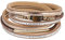 Emibele Geschichteter Lederarmband, Böhmischer Stil Mehrschichtige Wickelarmbänder mit Magnetverschluss, Armband mit Metall & Diamant & Tigerauge Stein für Damen & Mädchen – Champagner