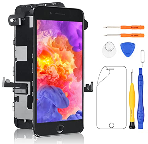 Yodoit Ersatzbildschirm für LCD Touchscreen Digitizer Display für iPhone 8 Plus Vormontiert mit Hörmuschel, Frontkamera& Näherungssensor Komplett Reparaturset mit Werkzeuge (Schwarz)