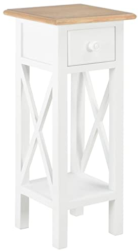vidaXL Holz Beistelltisch mit Schublade Ablage Telefontisch Telefonkonsole Blumentisch Nachttisch Konsolentisch Konsole Ablagetisch Tisch Braun Weiß