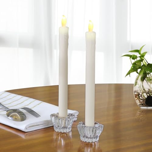 Monzana Juego de 4 candelas de cera real con candelabros de cristal luces LED decoración eventos
